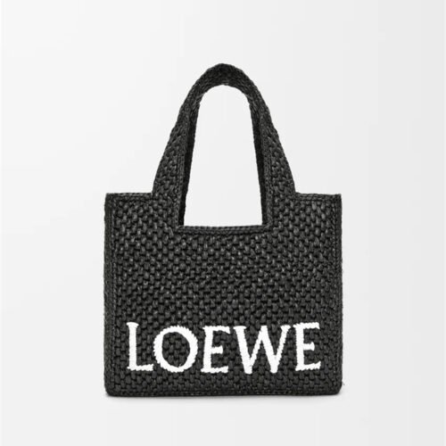 A685B59X01 (1) Small LOEWE Font tote in raffia