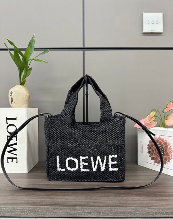 Small LOEWE Font tote in raffia