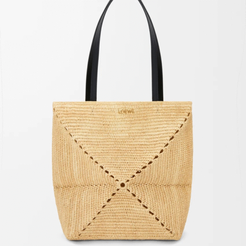 Medium Puzzle Fold tote in raffia