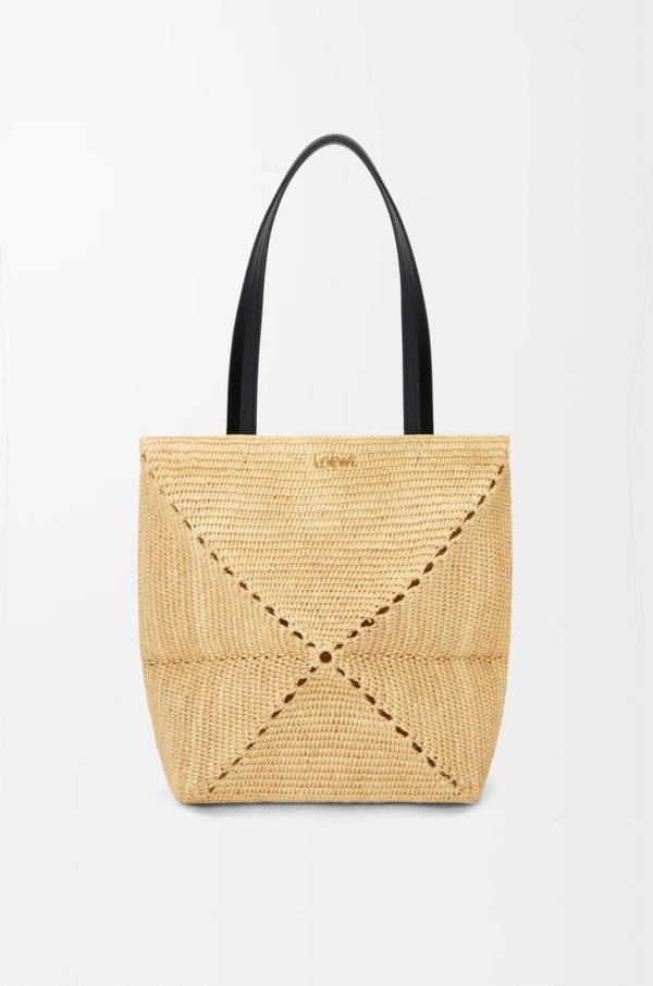 Medium Puzzle Fold tote in raffia