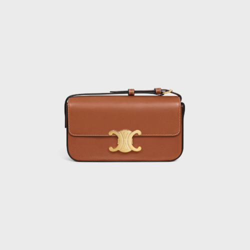 194143BFN (1) CELINE SHOULDER BAG CLAUDE IN SHINY CALFSKIN - BROWN