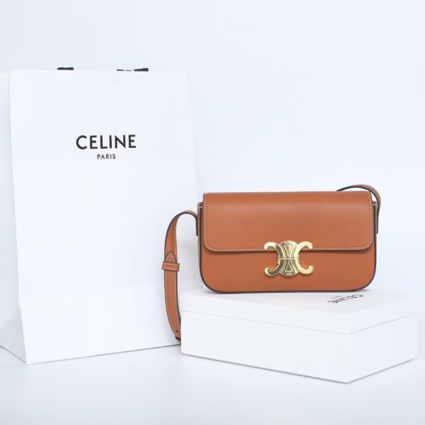 CELINE SHOULDER BAG CLAUDE IN SHINY CALFSKIN - BROWN