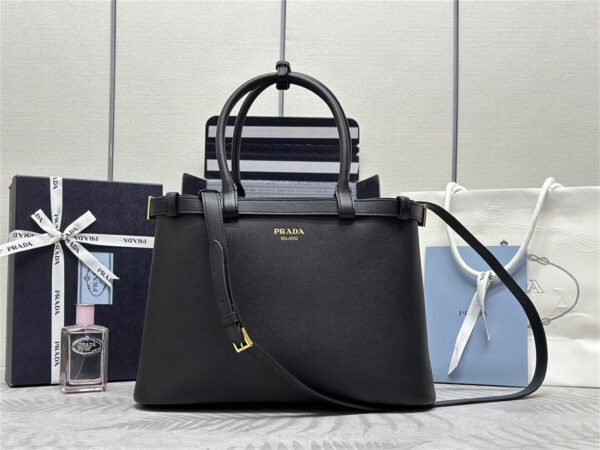 1BA417_2CYS (2) Prada Buckle medium leather handbag with double belt