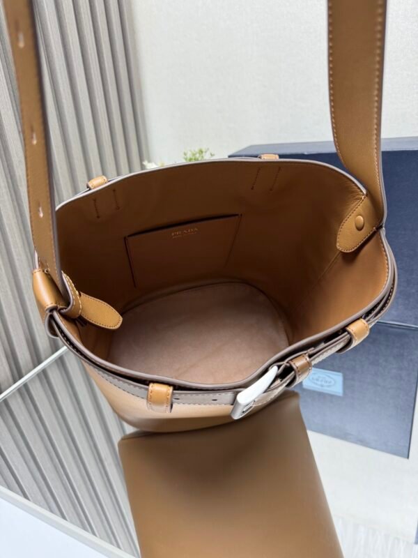 1BE085_2CY9 (3) Prada Buckle leather bucket bag with belt