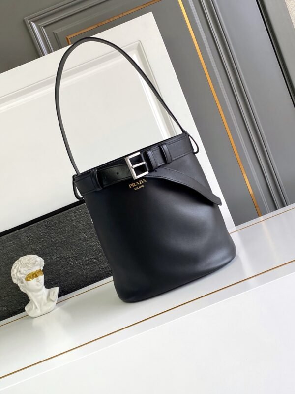 Prada Buckle leather bucket bag with belt