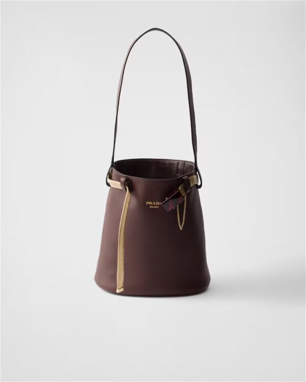 1BE085_2HIF (1) Prada Buckle leather bucket bag with jeweled belt