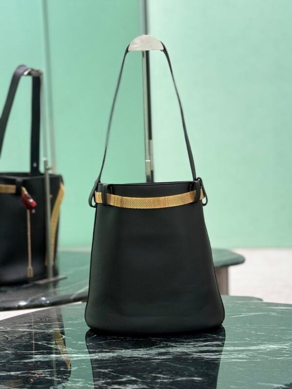 Prada Buckle leather bucket bag with jeweled belt