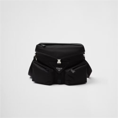 Re-Nylon and leather shoulder bag