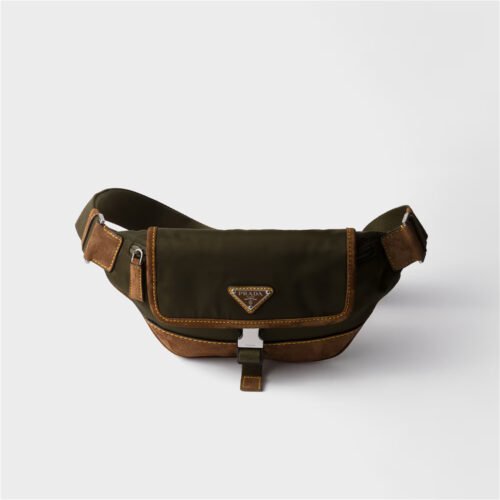 Re-Nylon and suede belt bag