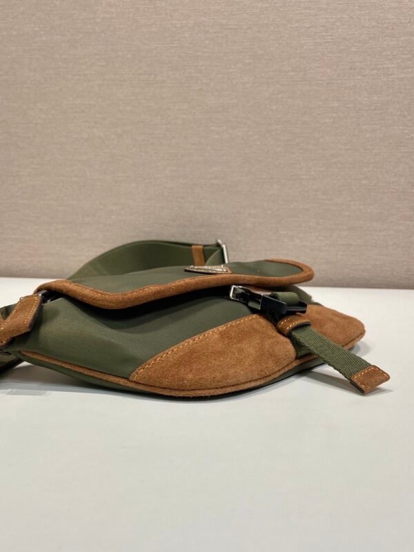 Re-Nylon and suede belt bag