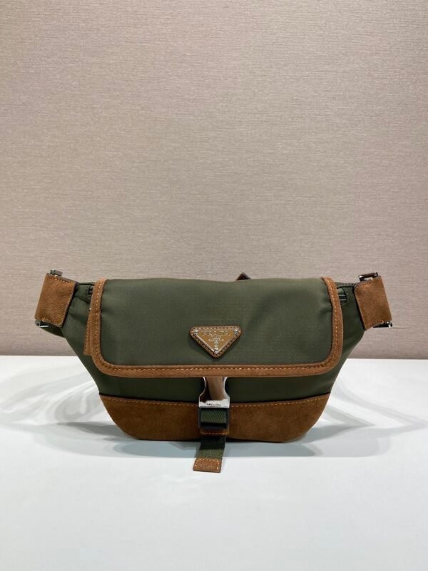 Re-Nylon and suede belt bag
