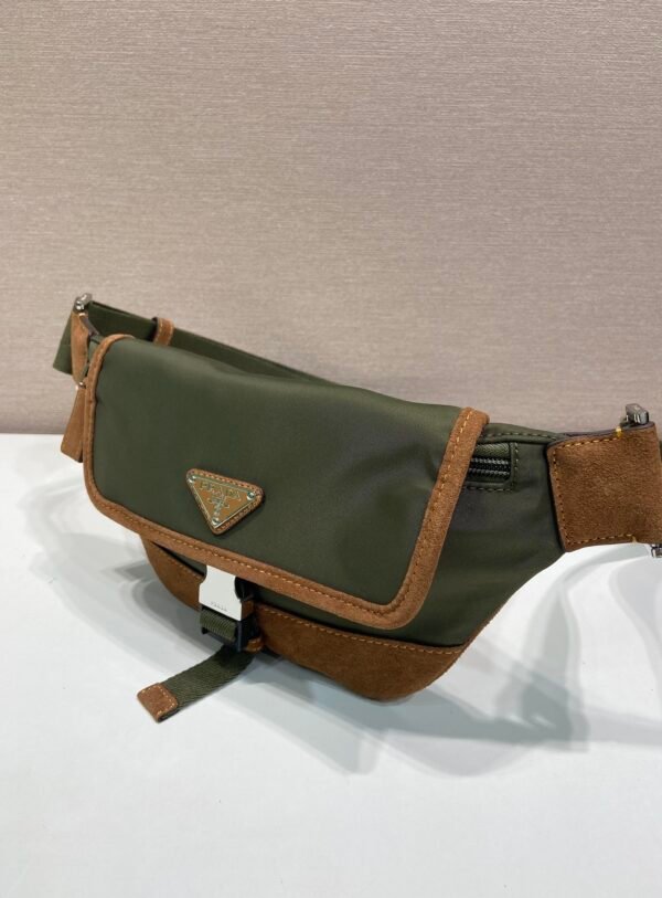 Re-Nylon and suede belt bag