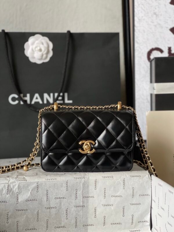CHANEL 24C Double Gold Bead Handbag 19cm