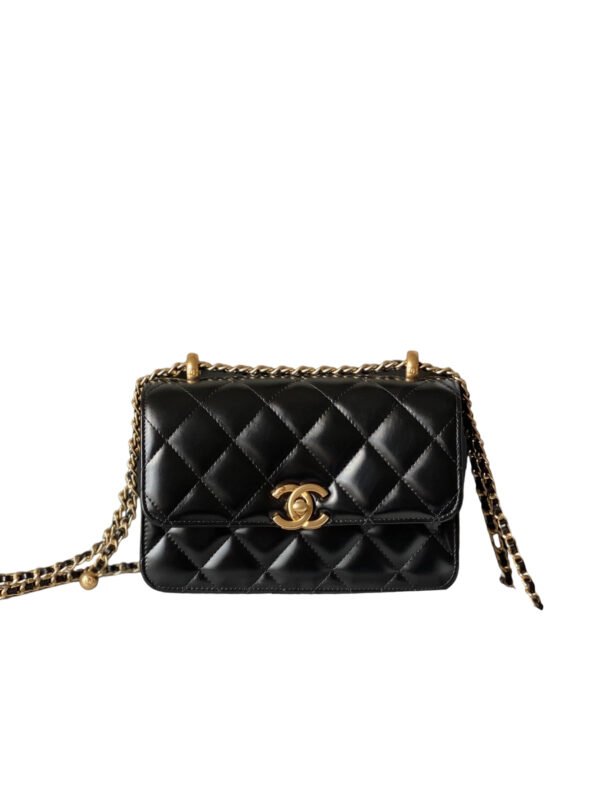 CHANEL 24C Double Gold Bead Handbag 19cm