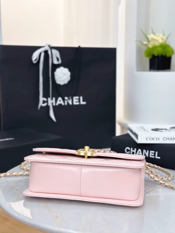 CHANEL 25S pink (2) Chanel 25S double gold bead chain bag 19cm