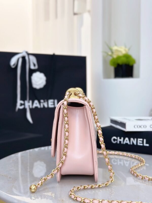 CHANEL 25S pink (4) Chanel 25S double gold bead chain bag 19cm