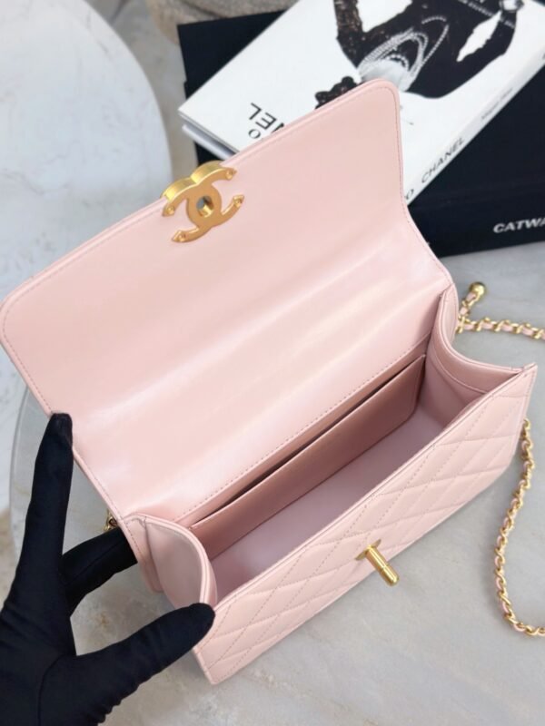 CHANEL 25S pink (7) Chanel 25S double gold bead chain bag 19cm