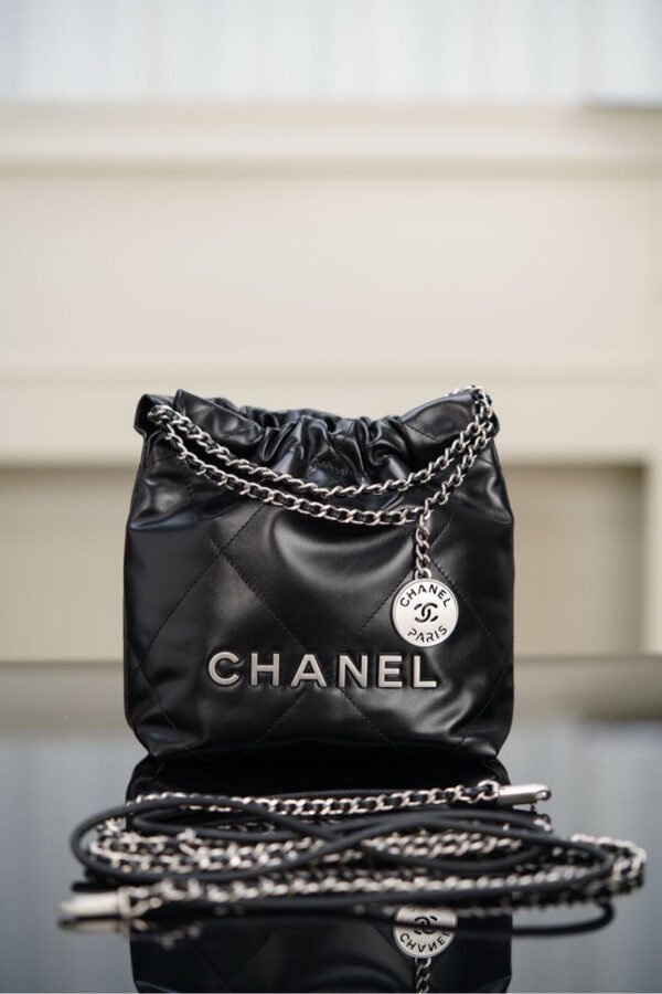 Chanel 22 Mini Black Silver-Tone Metal (2) Chanel 22 Mini Handbag Shiny Calfskin & Silver-Tone Metal