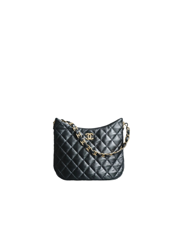 Chanel 22K HOBO Underarm Bag Black Lambskin Large