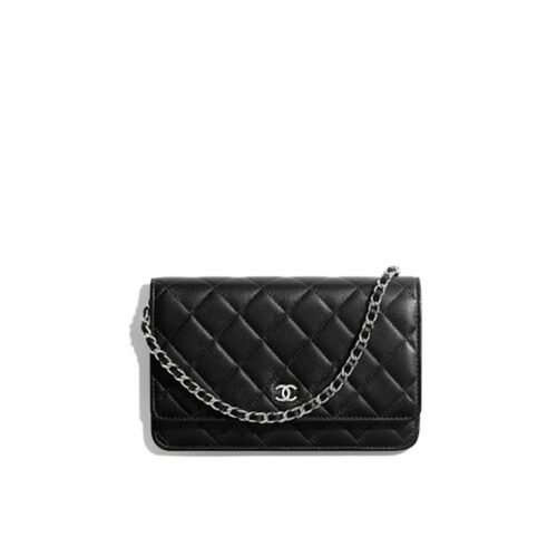 CHANEL WOC SILVER CC LOGO LAMBSKIN CHAIN BAG