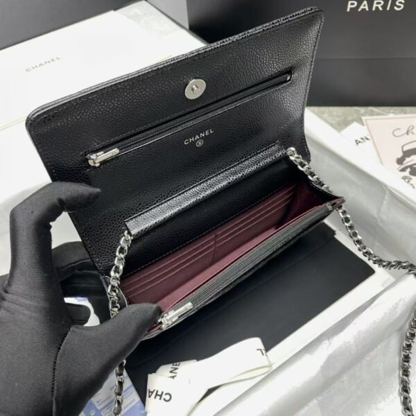 CHANEL WOC SILVER CC LOGO LAMBSKIN CHAIN BAG