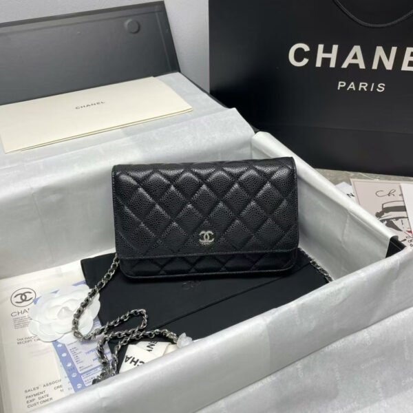 CHANEL WOC SILVER CC LOGO LAMBSKIN CHAIN BAG