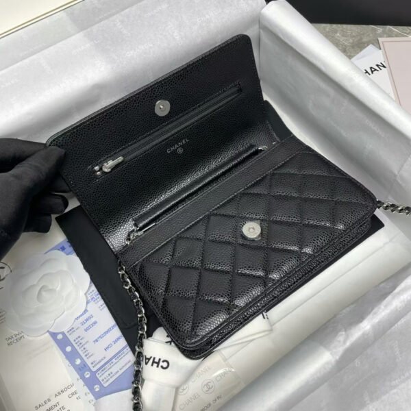 CHANEL WOC SILVER CC LOGO LAMBSKIN CHAIN BAG