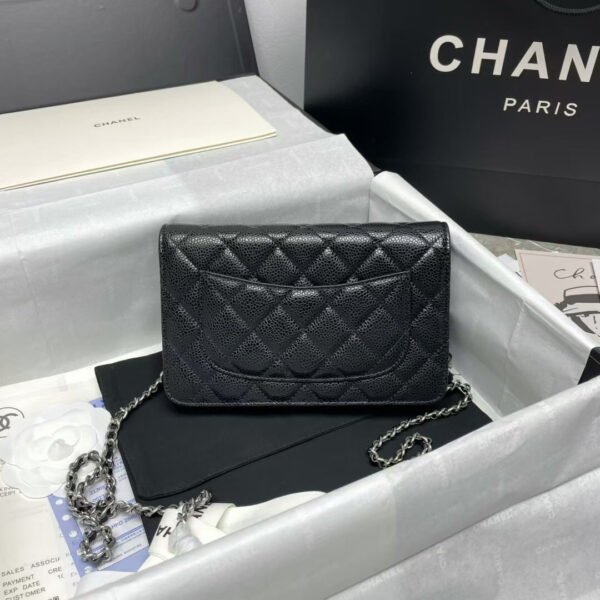 CHANEL WOC SILVER CC LOGO LAMBSKIN CHAIN BAG