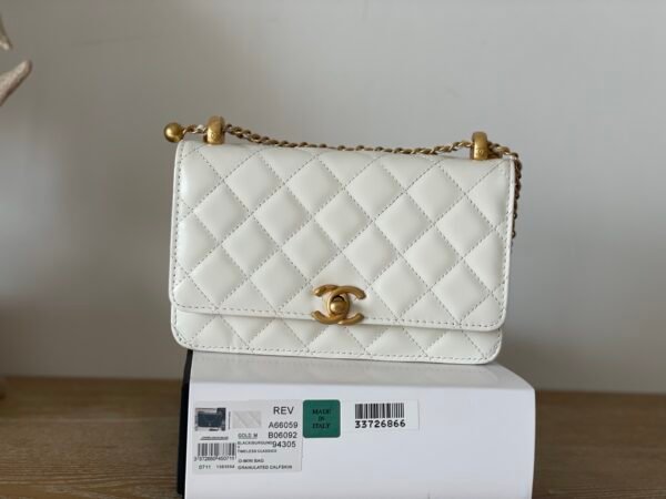 CHANEL 24C small gold ball double bead chain woc