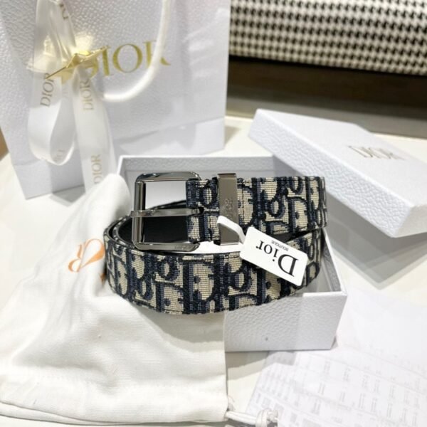 4333PLYSE_H05E (2) DIOR 35mm beige and black Oblique print fabric with black grained calfskin leather