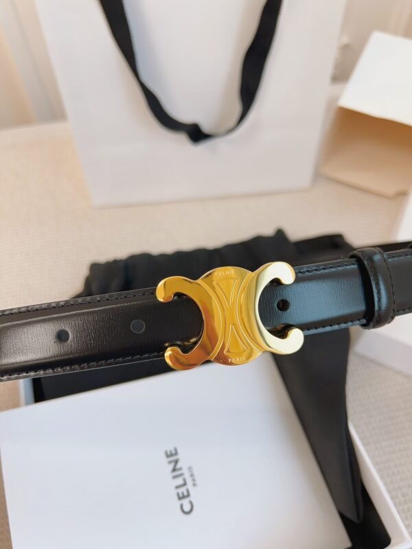 45AK93A01 (1) CELINE Medium 25MM Triomphe Belt IN Taurillon Leather - BLACK