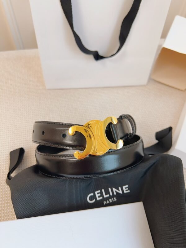 45AK93A01 (2) CELINE Medium 25MM Triomphe Belt IN Taurillon Leather - BLACK