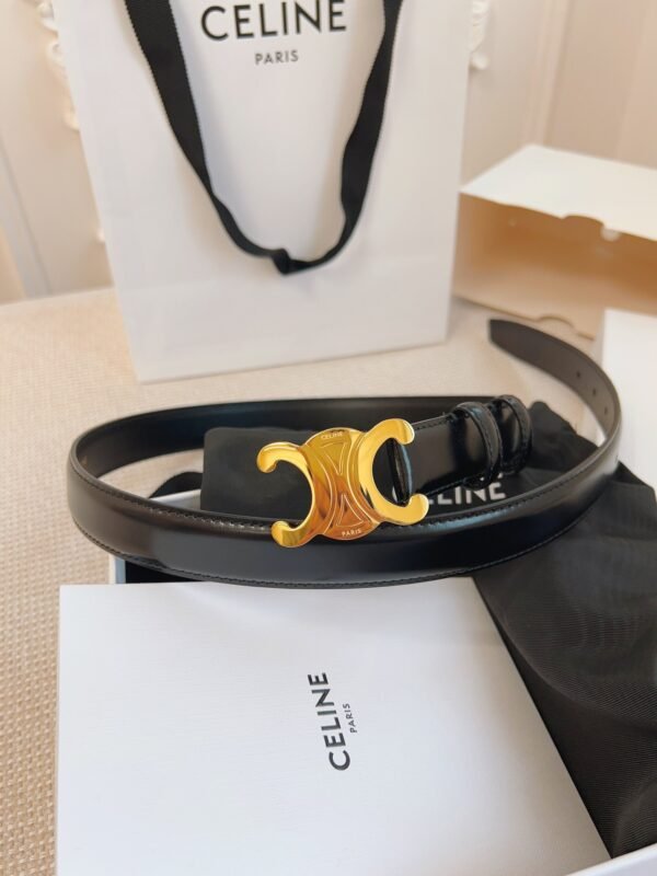 45AK93A01 (6) CELINE Medium 25MM Triomphe Belt IN Taurillon Leather - BLACK