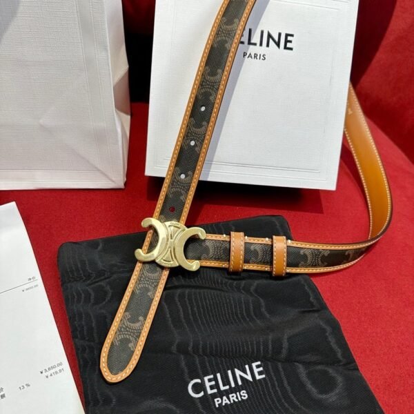 CELINE MEDIUM 25MM TRIOMPHE BELT IN TRIOMPHE CANVAS AND CALFSKIN