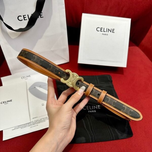 CELINE MEDIUM 25MM TRIOMPHE BELT IN TRIOMPHE CANVAS AND CALFSKIN