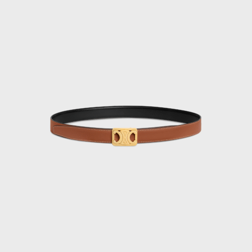 CELINE MEDIUM 25MM REVERSIBLE FRAMED TRIOMPHE BELT IN TAURILLON AND NATURAL CALFSKIN