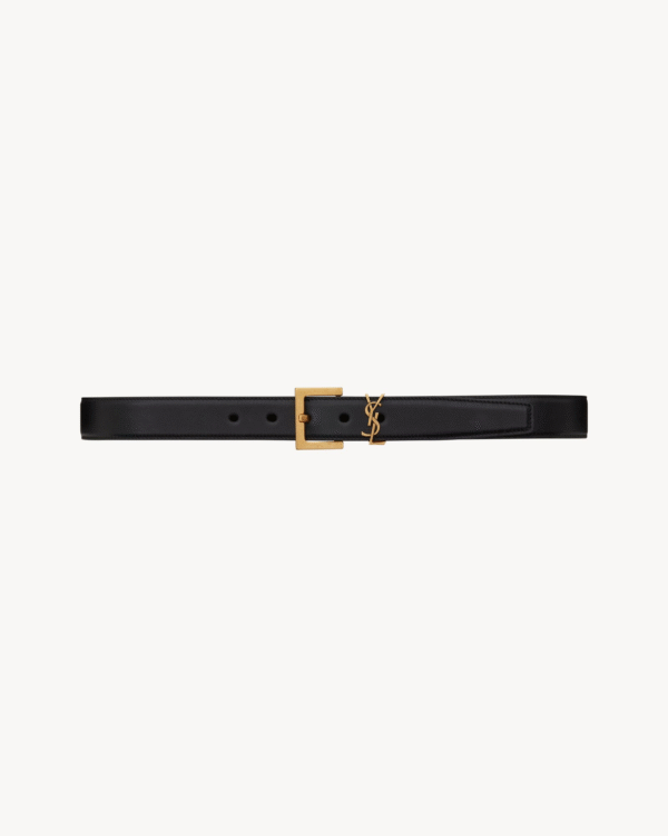 SAINT LAURENT Smooth leather belt with monogram square buckle