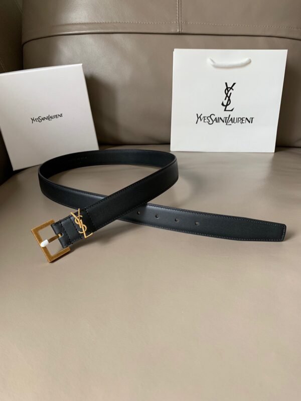 SAINT LAURENT Smooth leather belt with monogram square buckle