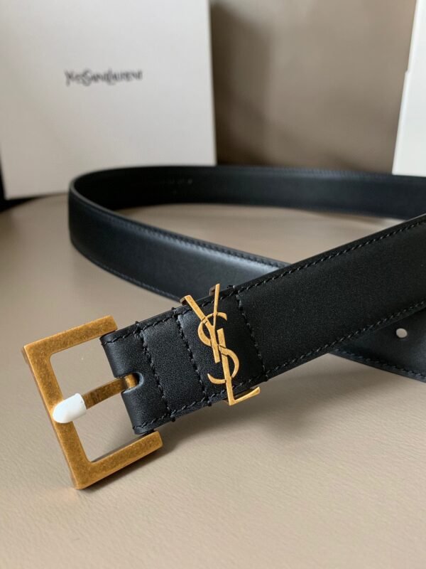 SAINT LAURENT Smooth leather belt with monogram square buckle