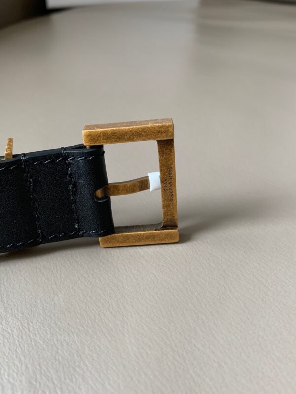 SAINT LAURENT Smooth leather belt with monogram square buckle