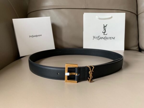 SAINT LAURENT Smooth leather belt with monogram square buckle