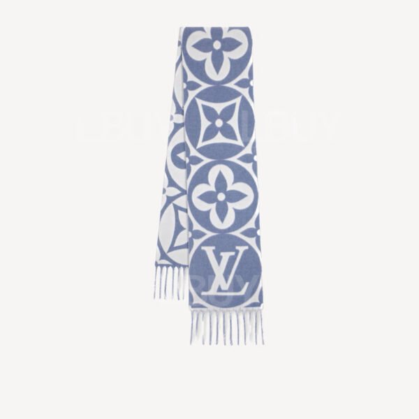 M79214 (1) LV Flight Mode LV Medallion Jacquard Pattern Scarf, Blue M79214