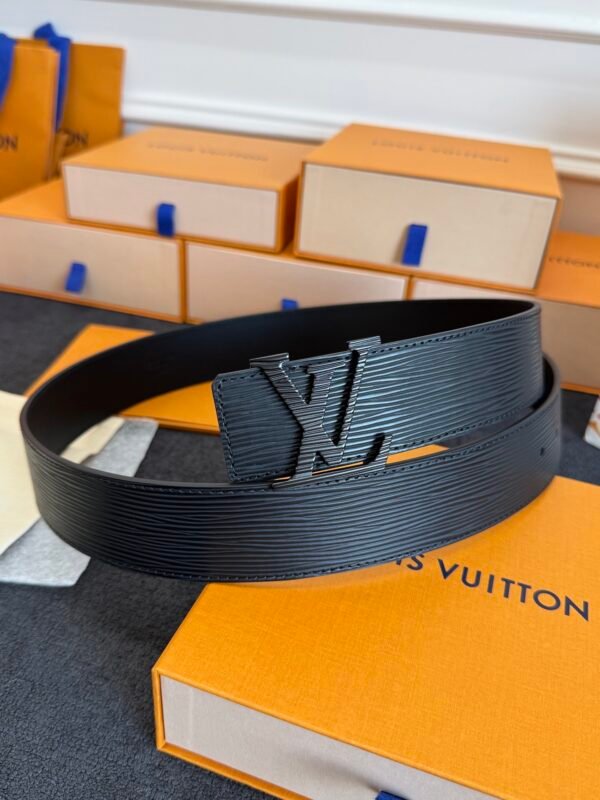 M9229U (8) LOUIS VUITTON Men's classic pure black calfskin LV black buckle 4CM belt M9229U