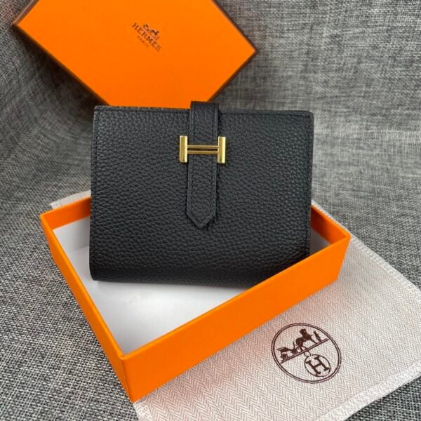 Short Wallet black gold (1) HERMÈS Bearn Short Wallet Gold buckle