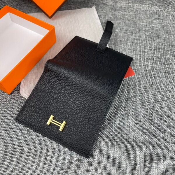 Short Wallet black gold (7) HERMÈS Bearn Short Wallet Gold buckle