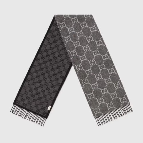 GUCCI Double-sided jacquard tassel long scarf