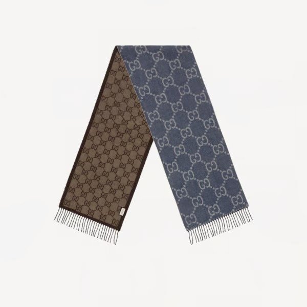 Gucci GG jacquard tassel knit scarf